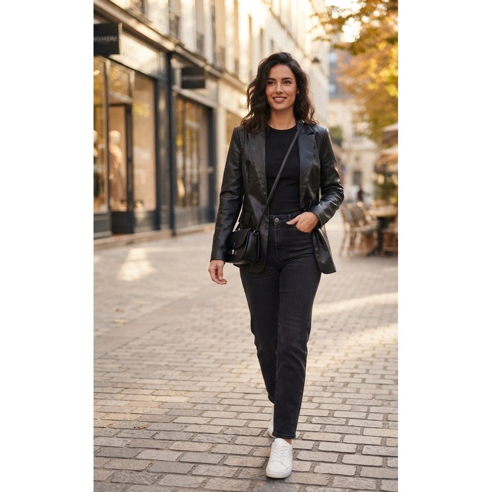 HAVE Los Angeles Black Faux Leather Blazer Jacket Size Large 930586-MI052